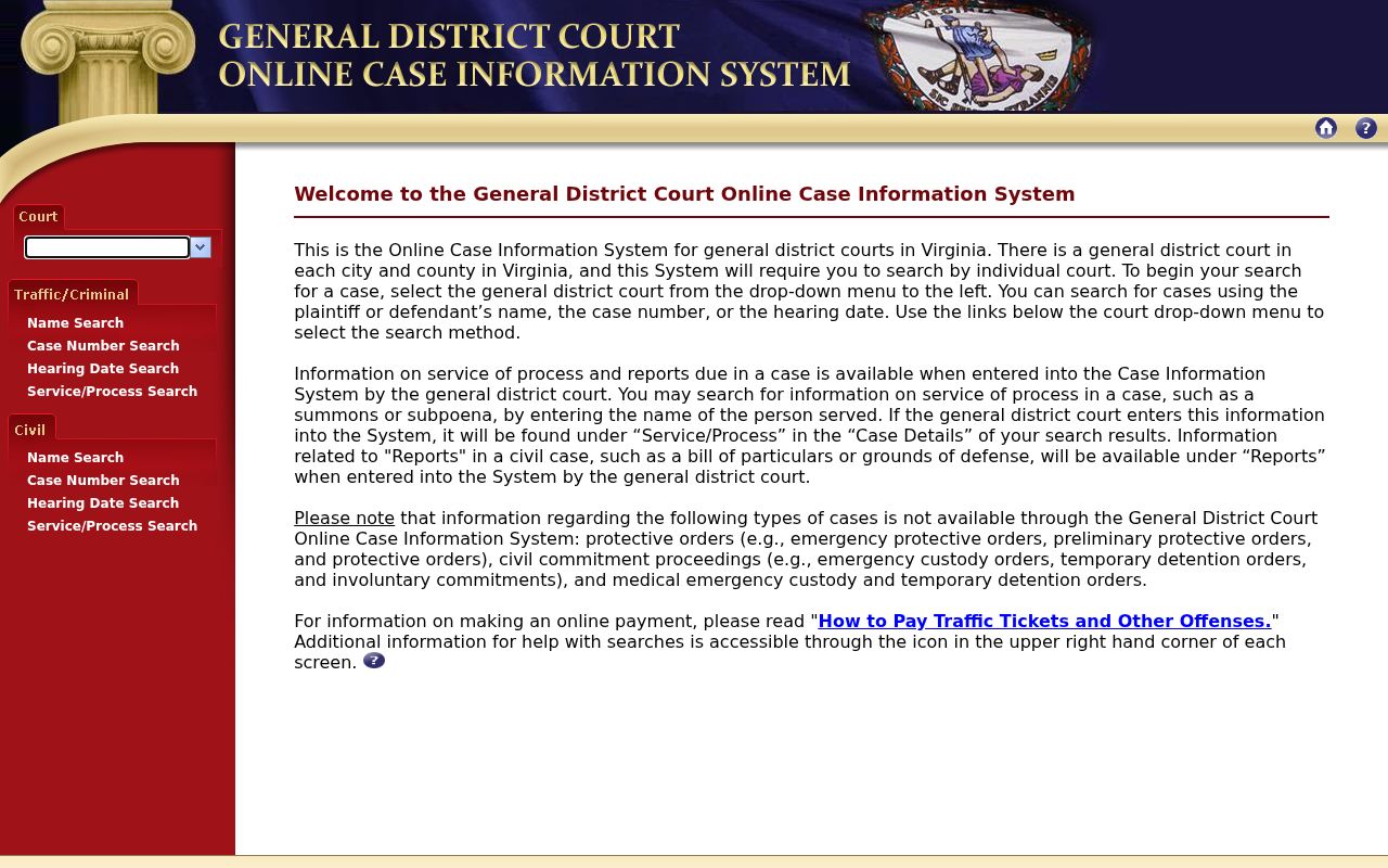 Westmoreland County warrant search begins by choosing the correct Virginia court system