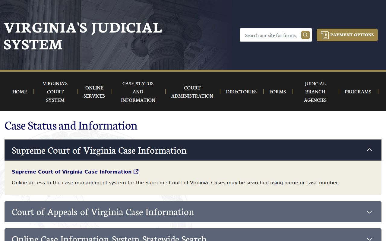 Westmoreland County warrant records route through the Virginia court case information hub