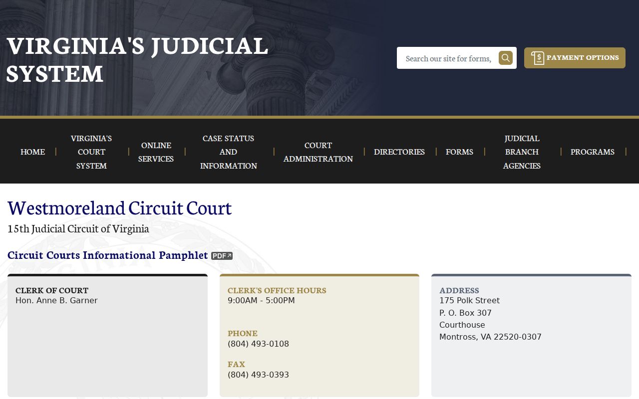 Westmoreland County arrest warrant court records and Circuit Court clerk contact