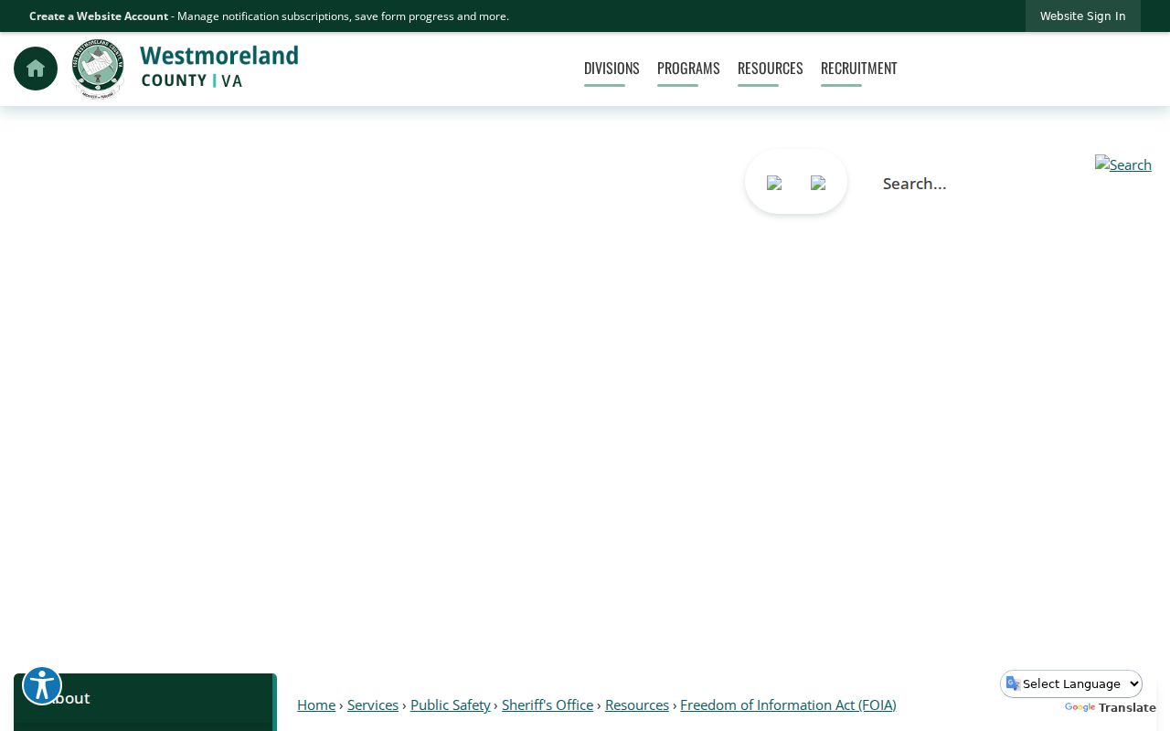 Westmoreland County warrant records and sheriff FOIA contact page